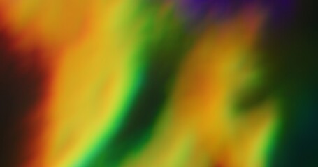 Blur vivid light. Radiant glow. Defocused leak multicolor green yellow rays rainbow gradient flickers beam lens flare on abstract art background.