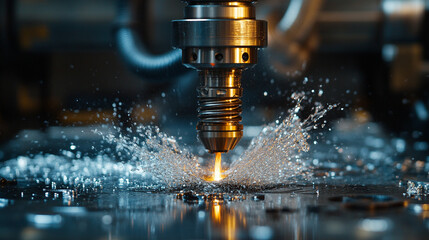 CNC machining process featuring water jet cutting technology symbolizing precision innovation industrial craftsmanship and sustainable manufacturing solutions in modern industry