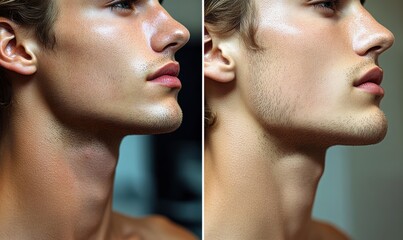 Obraz premium Generate before and after images of the neck area, highlighting cinched skin around the collarbone with visible details.