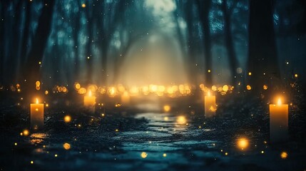 Enchanted Forest Path Illuminated by Candlelight