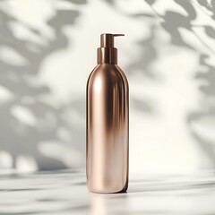 Naklejka premium Rose Gold Pump Bottle with Shadowy Background