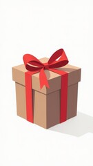 Obraz premium Gift box tied with satin red ribbon isolated on white background. Present illustration for Birthday, Christmas, New Year, Valentine's Day.