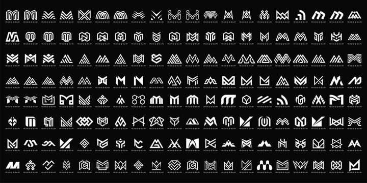 abstract of mega logo collection letter M design graphic, icon for business, technology, accounting, fashion, vector bundle set 