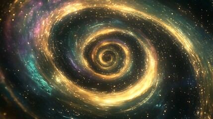 Obraz premium Abstract swirling galaxy with vibrant colors and glittering dust.