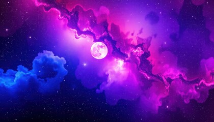 Fototapeta premium Full Moon Shining Brightly Through a Purple Nebula
