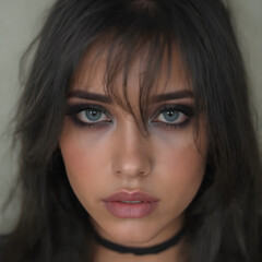 Fototapeta premium Una chica de apariencia emo, con un pelo muy negro