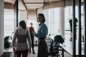 A group of multicultural business people working together in a bright, modern office environment, fostering collaboration and teamwork.