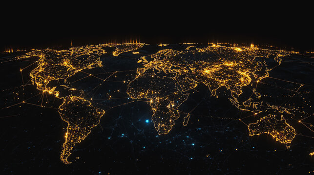 Fototapeta abstract business connection of line from nail node to node on world map background Innovation network points Earth's surface