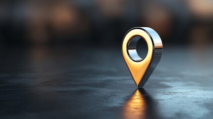Metallic 3D location pin, a sleek navigation symbol.