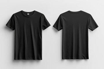 Black T-shirt Mockup with Front and Back View on Isolated White Background