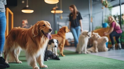 Staff ensuring a playful and nurturing environment for pets at a high-end boarding facility