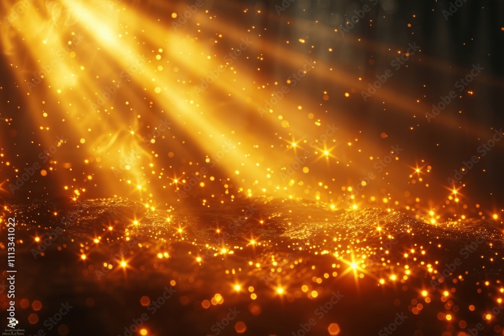 Poster abstract golden light rays background with motion effect on brown backdrop