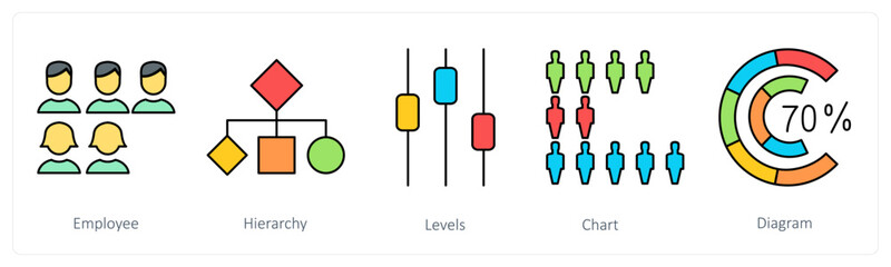 A set of graph icons as employee, hierarchy, levels