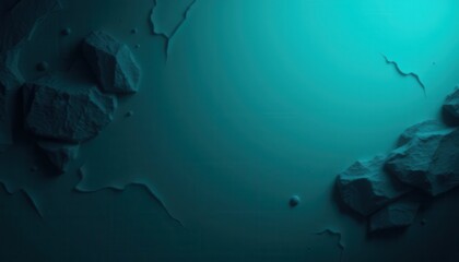 Abstract Teal Background with Rocks and Spheres