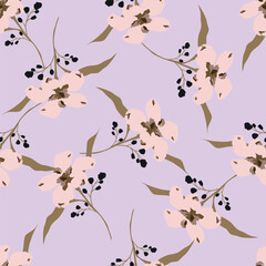 Beautiful little flower pattern on purple background. Sweet flower pattern is perfect for dress.