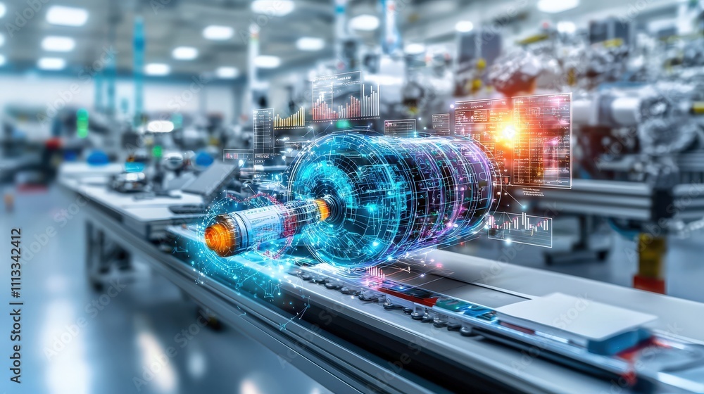 Poster dynamic cost breakdown of manufacturing expenses a visual approach in a futuristic industrial settin