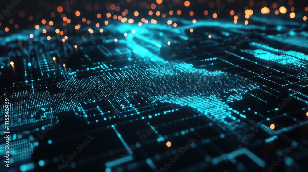Poster abstract digital technology background with blue lights and patterns