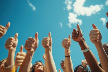 A Group of Diverse People Showing Thumbs Up Against a Sunny Sky