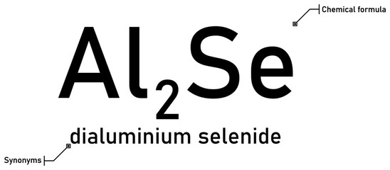 Fototapeta premium Dialuminium selenide chemical formula and synonyms with callout titles