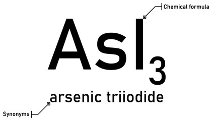 Arsenic triiodide chemical formula and synonyms with callout titles