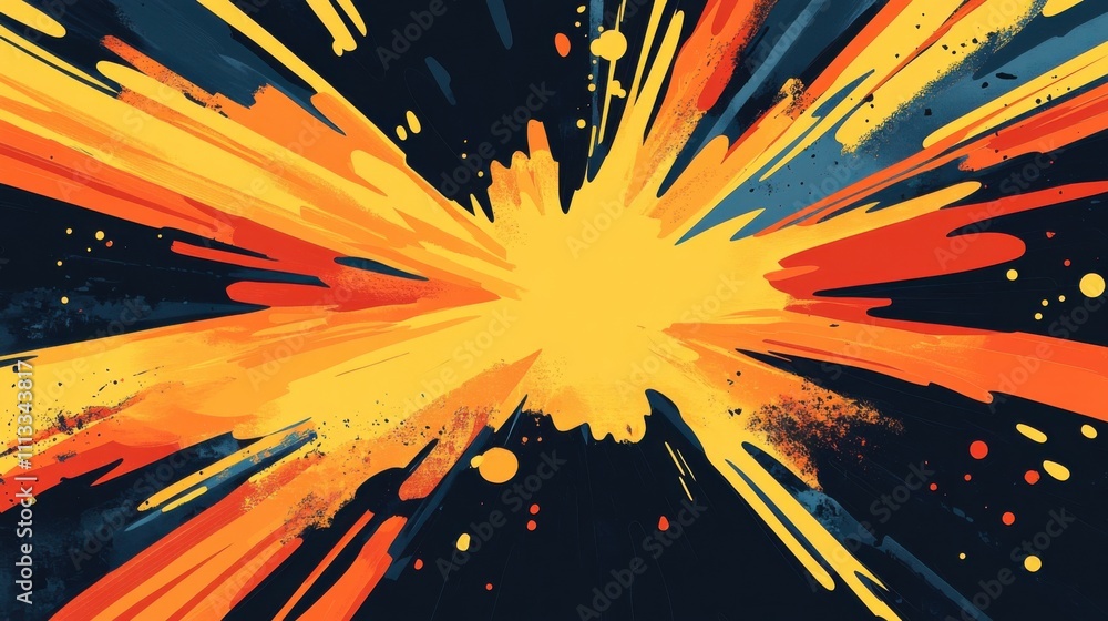 Poster Bright Colorful Explosion Effect with Dynamic Rays and Splashes