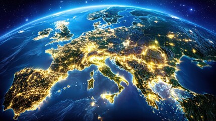 A luminous Earth, a celestial sphere suspended in the boundless cosmos