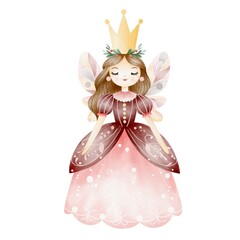 Colorful figurine of princess. Christmas Princess watercolor.