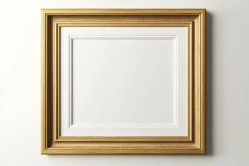 Empty light wood picture frame hanging on white wall, 3D rendering with simple design, isolated on plain background