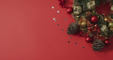 Image of season greetings text over christmas decorations © vectorfusionart