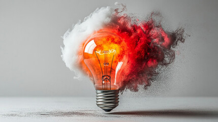 glowing light bulb shaped like a rocket launches upward symbolizing innovation creativity business growth success and forward thinking set against a vibrant gradient background