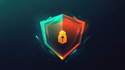 modern shield graphic featuring padlock symbol, representing security and protection. vibrant colors and sleek design evoke sense of safety and trust