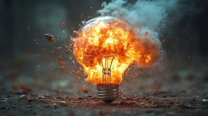 glowing light bulb shaped like a rocket launches upward symbolizing innovation creativity business growth success and forward thinking set against a vibrant gradient background