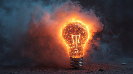 glowing light bulb shaped like a rocket launches upward symbolizing innovation creativity business growth success and forward thinking set against a vibrant gradient background