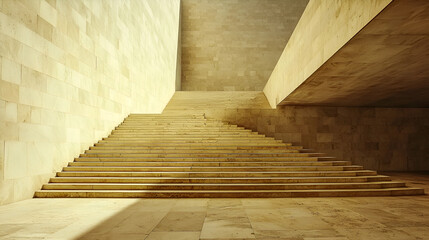 Elegant Modern Minimalist Staircase Design with Sunlight and Shadows in a Spacious Interior Space