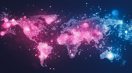 abstract business connection of line from nail node to node on world map background Innovation network points Earth's surface