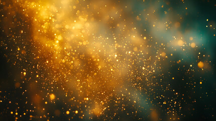 Golden Sparkles and Bokeh Background with Shimmering Dust for a Festive Atmosphere
