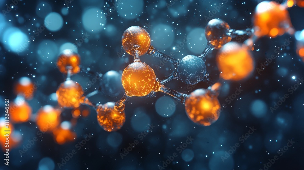 Poster abstract representation of a pain relief molecule in vibrant colors and dynamic structure