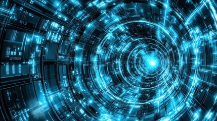 Fototapeta premium Abstract Digital Tunnel of Glowing Blue Circuits