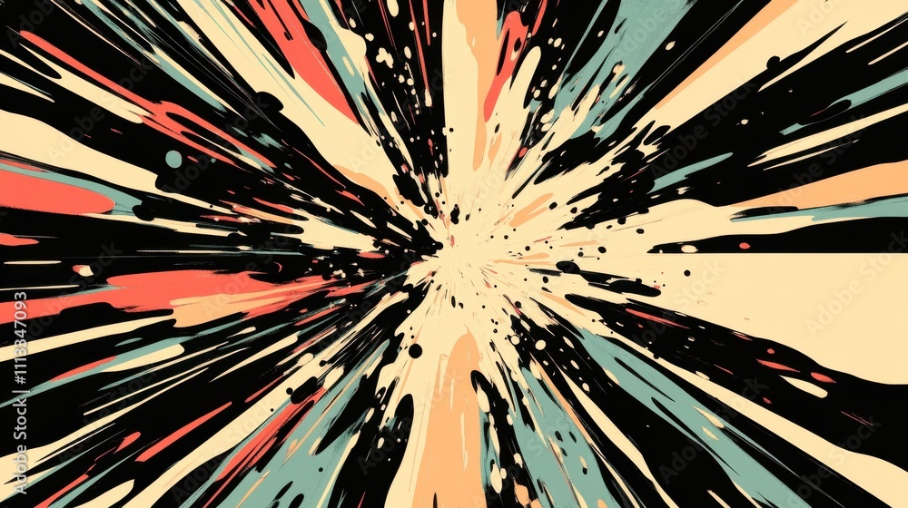 Poster abstract burst of colorful splatter against a dark background