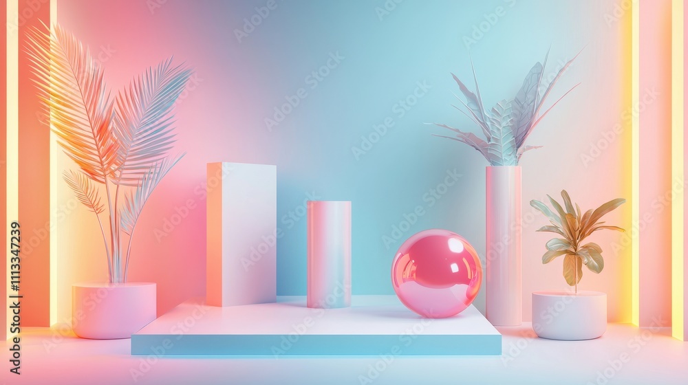 Poster artistic digital mockup presentation with glowing elements in a stylish setting