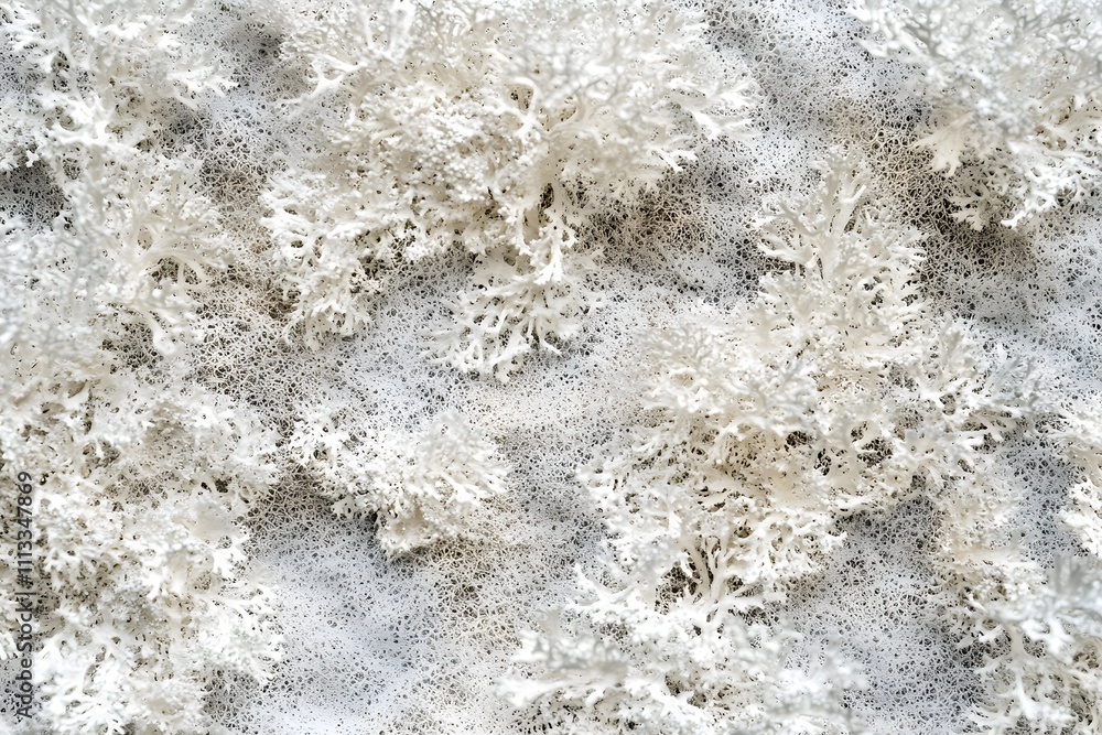 Poster a close-up view of white coral-like structures on a textured surface.