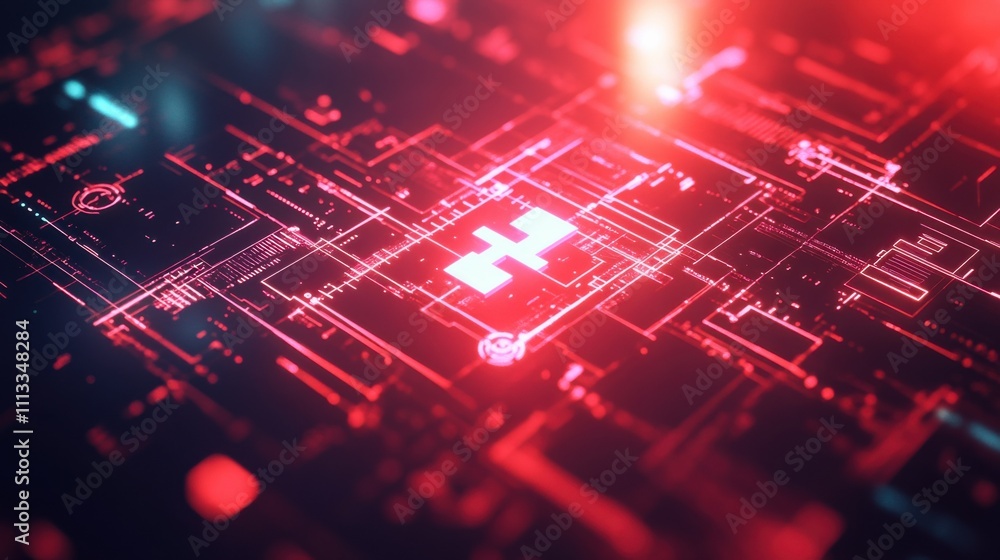 Poster futuristic abstract digital background with red light patterns