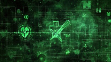 Naklejka premium Futuristic Medical Technology Concept with Green Digital Elements