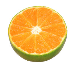 Close-up, half Clementine or tangerine orange isolated, transparent PNG, PNG format, single