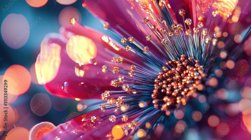 Poster surreal closeup of decorative pins arranged as floral art colorful background macro photography abst