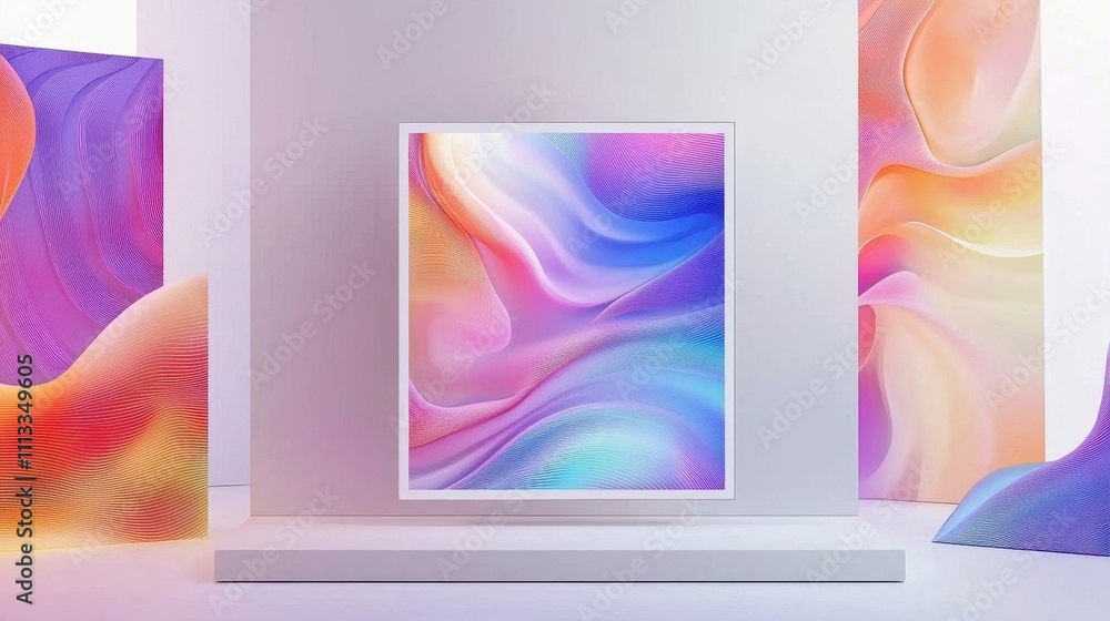 Poster artistic graphic showcase with smooth gradient colors in modern mockup setting