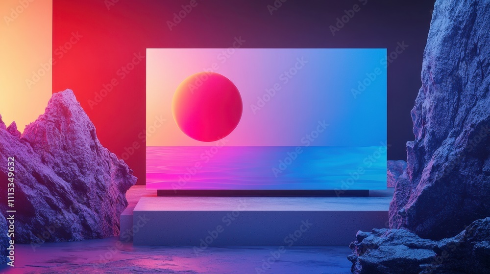 Poster artistic graphic showcase mockup with smooth gradient and vibrant colors in dynamic environment