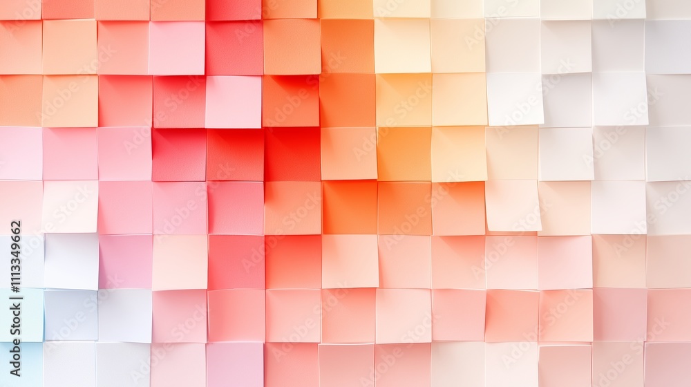 Poster colorful arrangement of sticky notes in a gradient pattern on a wall, showcasing creativity and orga