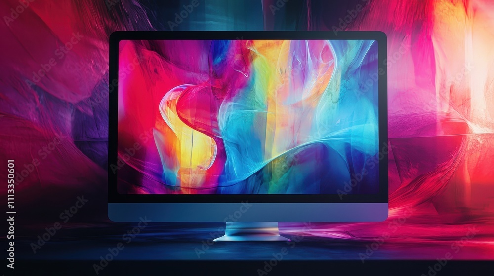 Poster dynamic interactive mockup showcasing artistic design with vibrant colors and light effects