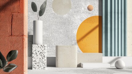 Artistic Interactive Mockup Presentation of Geometric Shapes and Textures in Interior Design